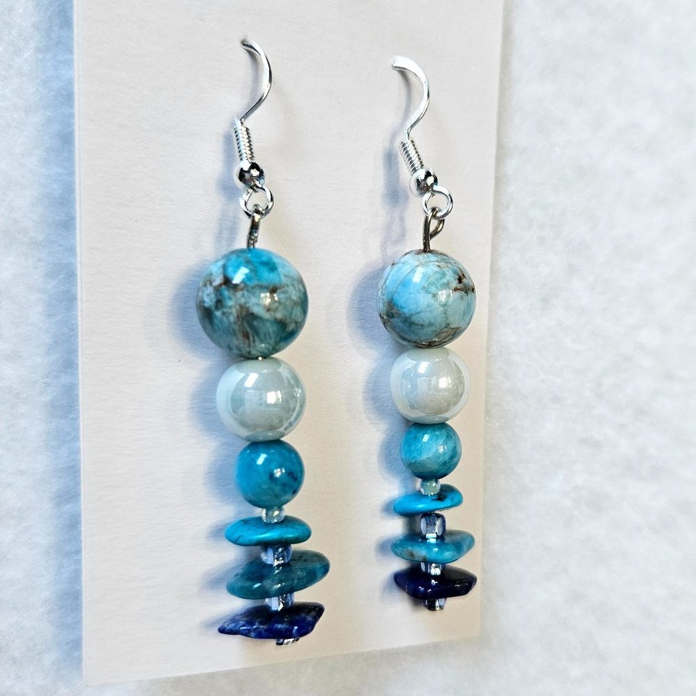 J23 Handmade Dangle Earrings with Lapis, Brazilian Blue Apatite, Turquoise